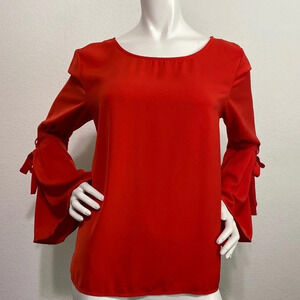 Villa Clothes Viabella Long Tie Detail Bell Sleeve Blouse Red XL